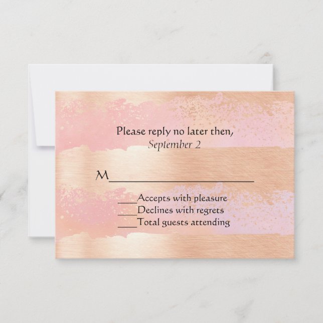 Pink Blush and Gold Romance Wedding RSVP Card (Front)