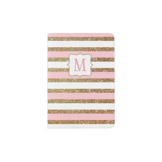 Pink Blush and Gold Striped Passport Holder