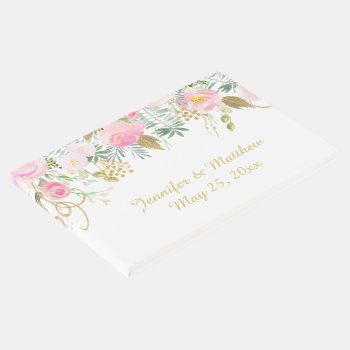 Pink Blush And Gold Watercolor Flowers Guest Book by dmboyce at Zazzle