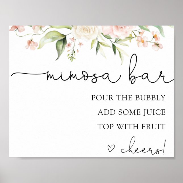 Pink Blush and Greenery Mimosa Bar Drink Sign (Front)
