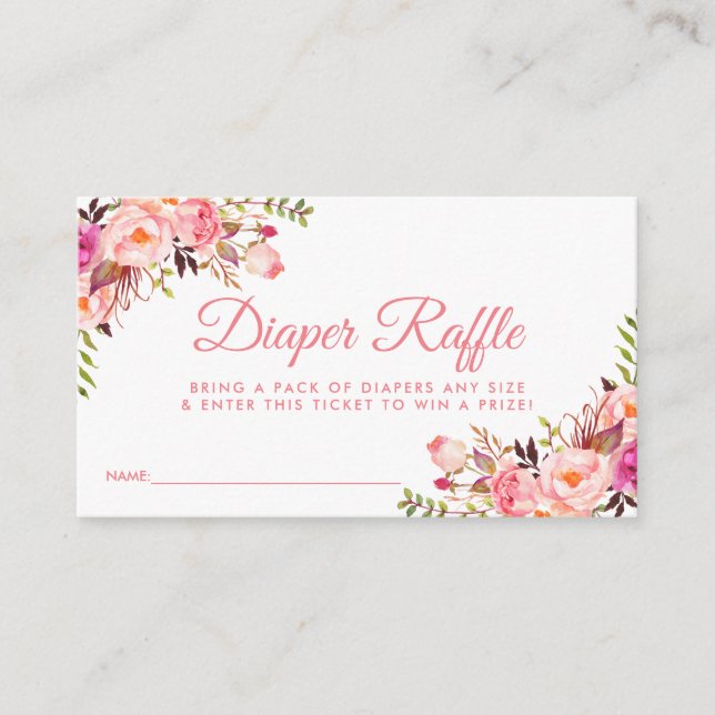Pink Blush Baby Shower Diaper Raffle Ticket Card (Front)