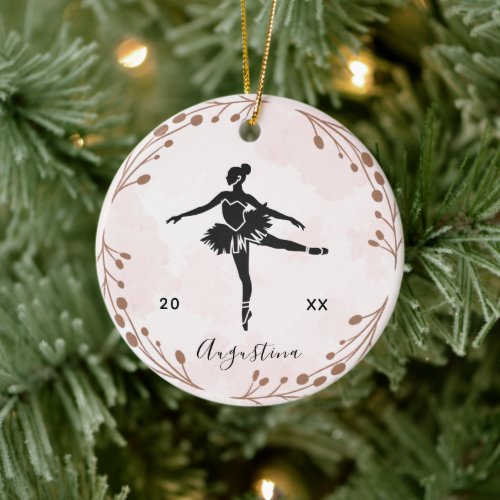 Pink Blush Ballerina Silhouette Name  Year Cute Ceramic Ornament