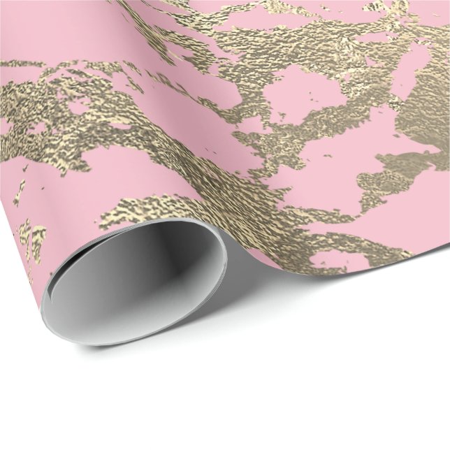 Pink Blush Ballet Foxier Gold Marble Shiny Glam Wrapping Paper (Roll Corner)