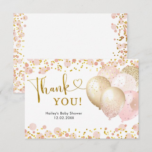 Pink Blush Balloon Baby Shower Thank You Card (Front/Back)