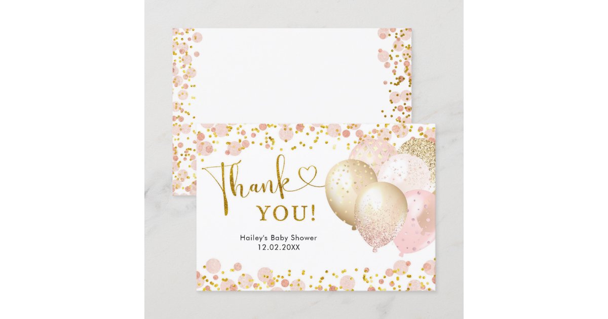 Pink Blush Balloon Baby Shower Thank You Card Zazzle