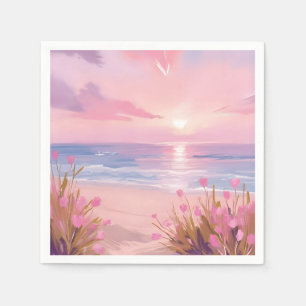 Pink Blush Beach Sunset Pastel Watercolor Napkins