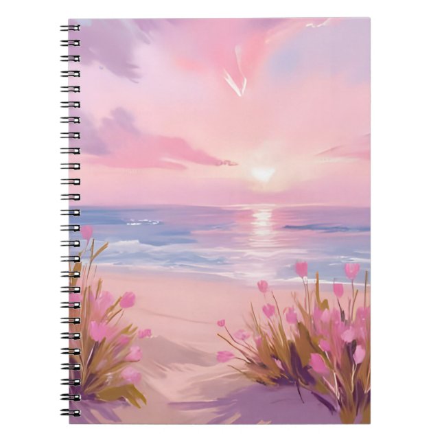 Pink Blush Beach Sunset Pastel Watercolor Notebook (Front)