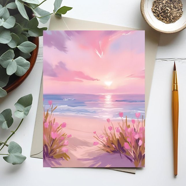 Pink Blush Beach Sunset Pastel Watercolor Postcard (Creator Uploaded)