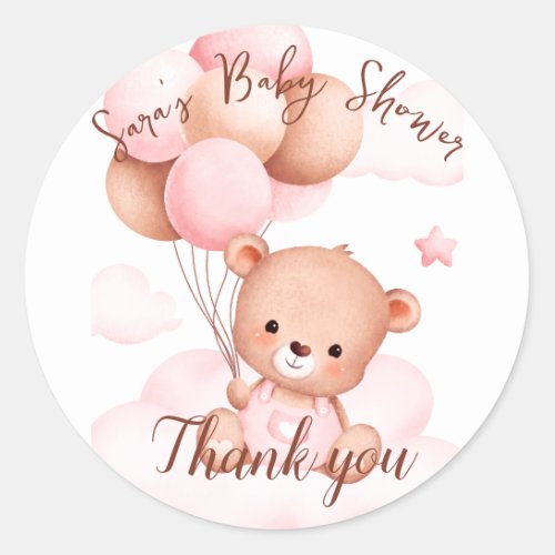 Pink Blush Bear Baby shower Thank you Classic Round Sticker
