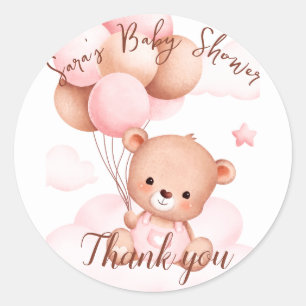 Pink Blush Bear Baby shower Thank you Classic Round Sticker