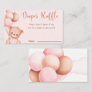 Pink Blush Bear Watercolor Diaper Raffle ticket Enclosure Card