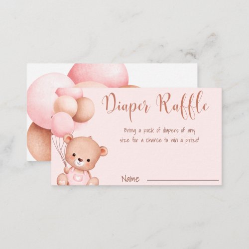Pink Blush Bear Watercolor Diaper Raffle ticket Enclosure Card