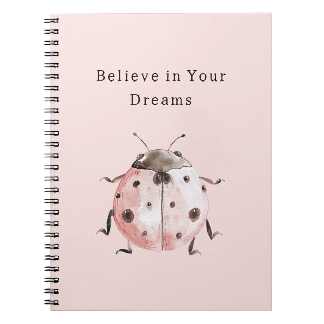 Pink Blush Black Ladybug Notebook (Front)