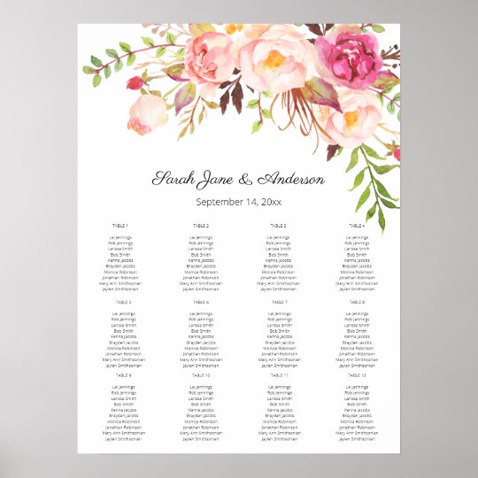 Pink Blush Bloom Floral Wedding Seating Chart 12