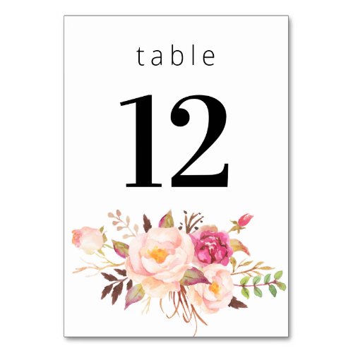Pink Blush Blooming Floral 3_ White Table Number