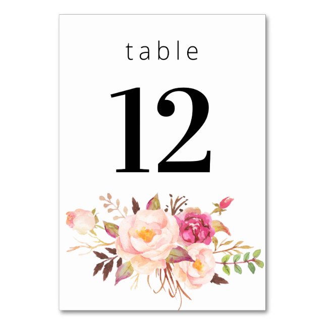 Pink Blush Blooming Floral 3- White Table Number (Back)