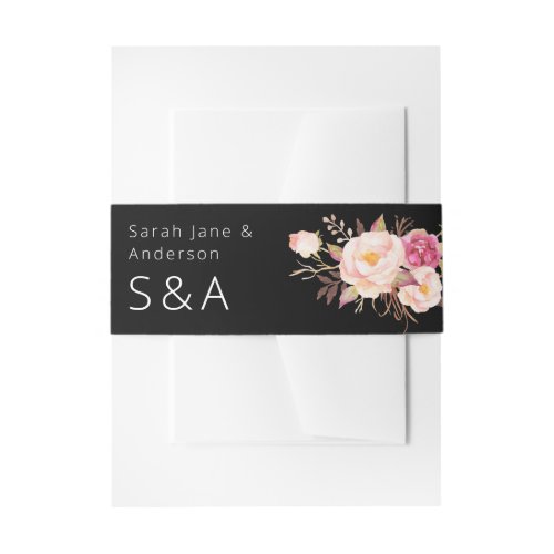 Pink Blush Blooming Floral _ Black Invitation Belly Band