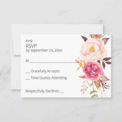 Pink Blush Blooming Floral no Meal RSVP Card