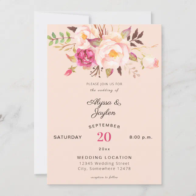 Pink Blush Blooming Floral Wedding 2 Pink Invitation | Zazzle