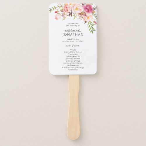 Pink Blush Blooming Floral Wedding Program Hand Fan