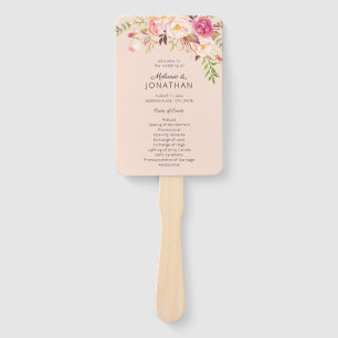 Pink Blush Blooming Floral Wedding Program Pink Hand Fan