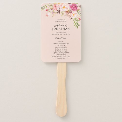 Pink Blush Blooming Floral Wedding Program Pink Hand Fan