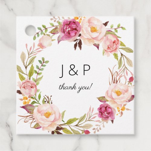 Pink Blush Blooming Floral _ White Favor Tags