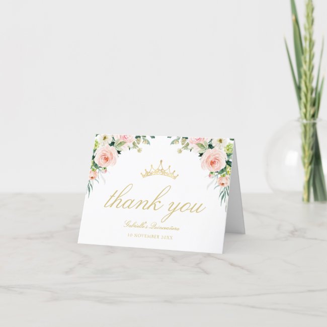 pink blush blooms quinceanera thank you card