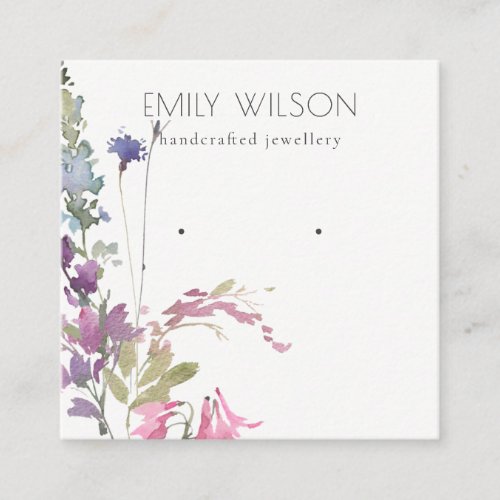 Pink Blush Blue Bell Floral Bunch Earring Display Square Business Card