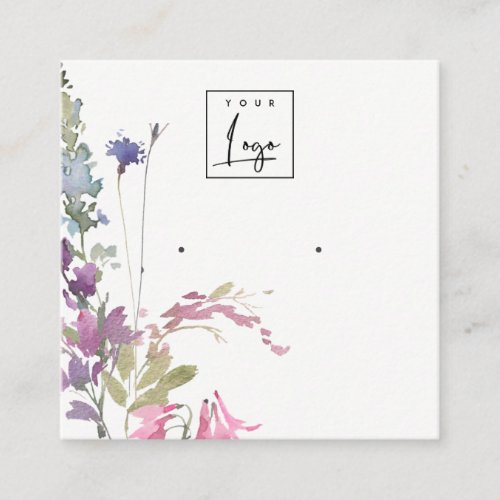 Pink Blush Blue Bell Floral Bunch Earring Display Square Business Card