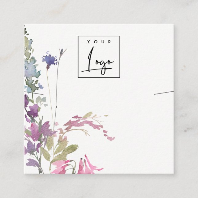 Pink Blush Blue Bell Floral Bunch Necklace Display Square Business Card (Front)