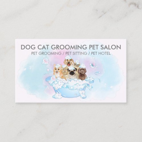 Pink Blush Blue Dogs cats spa Pet Groomer Business Card