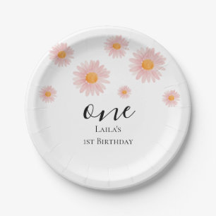 Pink Blush Boho Daisy Birthday  Paper Plates