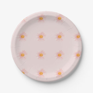 Pink Blush Boho Daisy Birthday Party Paper Plates
