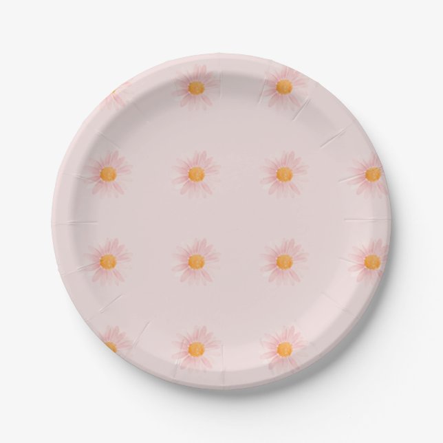 Pink Blush Boho Daisy Birthday Party  Paper Plates (Front)