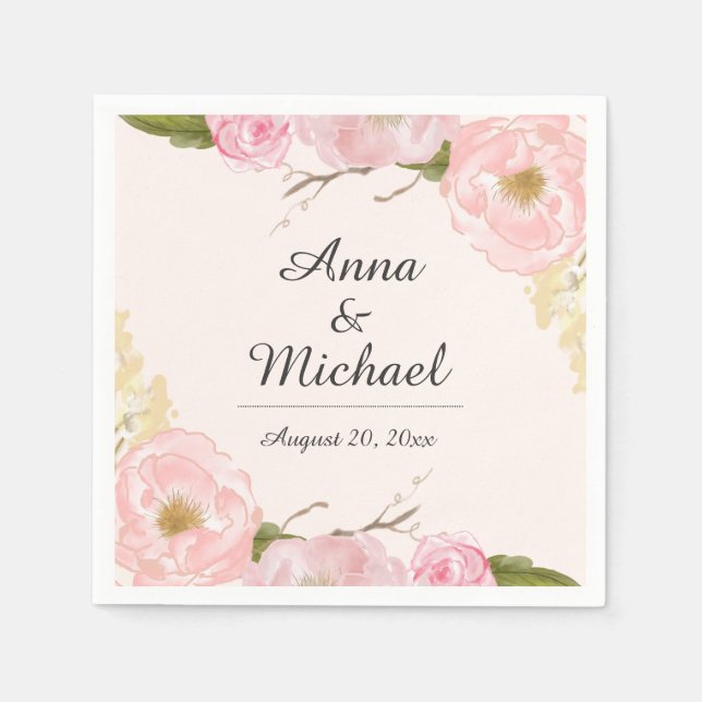 Pink Blush Botanical Floral Wedding Napkin (Front)