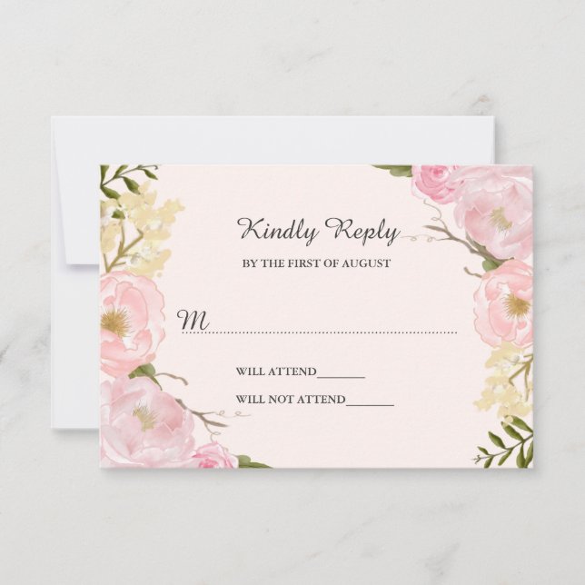 Pink Blush Botanical Floral Wedding RSVP (Front)