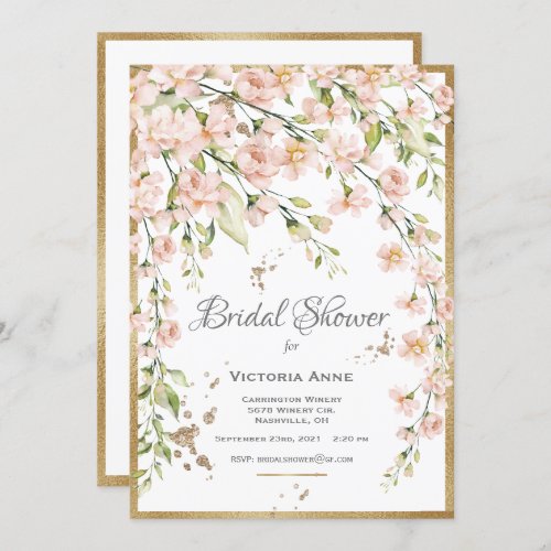 Pink Blush Botanical Watercolor Bridal Shower Invitation
