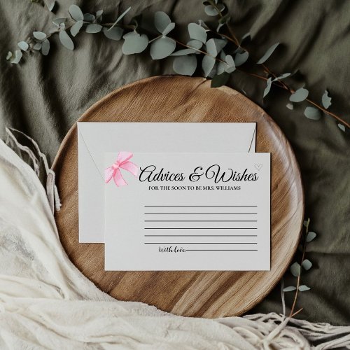 pink Blush Bow Advices  WIshes Bridal Shower Enclosure Card