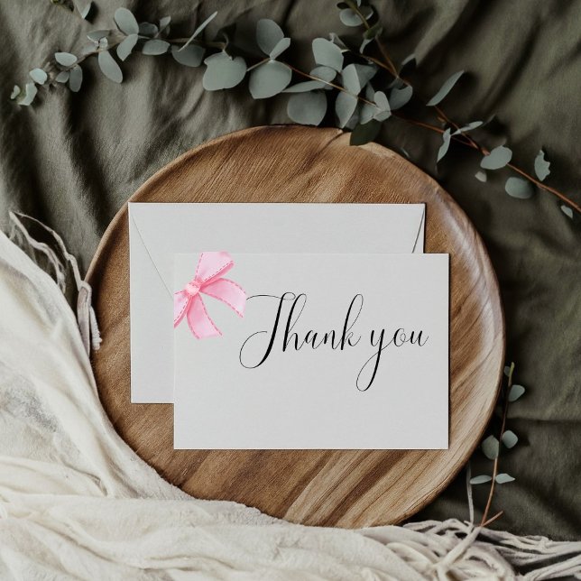 Pink Blush Bow Bridal Shower Thank You Card (Creator Uploaded)