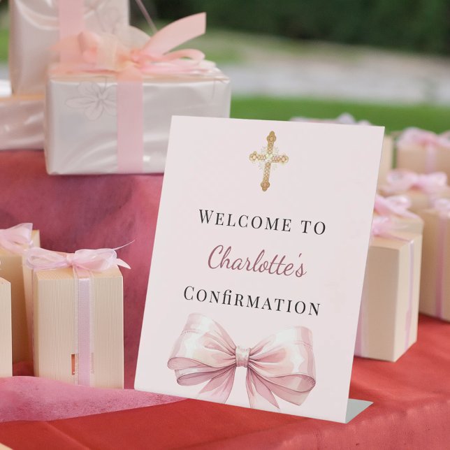 Pink blush bow Confirmation welcome Pedestal Sign (Creator Uploaded)