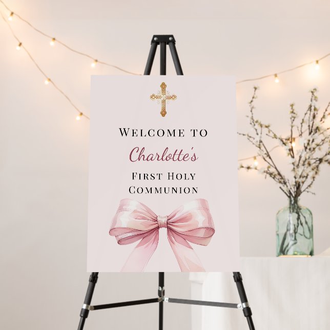 Pink blush bow First Holy Communion welcome Foam Board (In Situ (Stand))