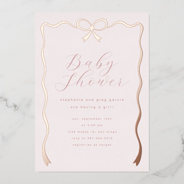 Pink Blush Bow Foil Invitation (Front)