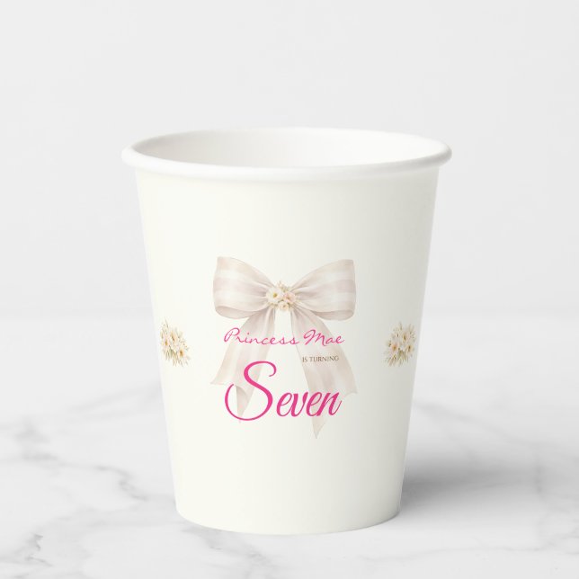 Pink Blush Bow Princess Ribbon Birthday Paper Cup (Front)