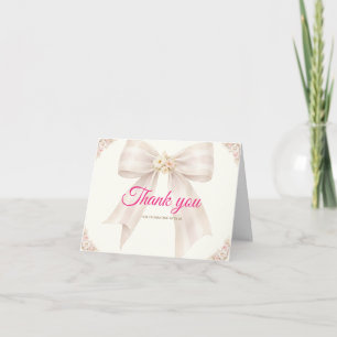 Pink Blush Bow Princess Ribbon Birthday Thank You Card