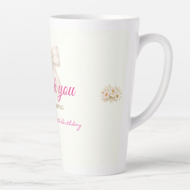 Pink Blush Bow Princess Ribbon Thank Latte Mug (Right)
