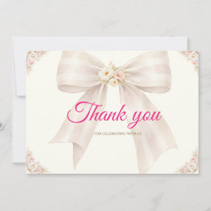 Pink Blush Bow Princess Ribbon Thank You Card