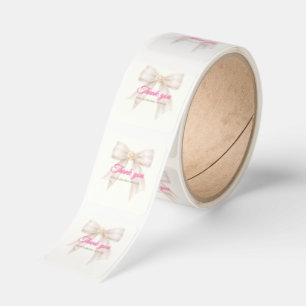 Pink Blush Bow Princess Ribbon Thank You Sticker