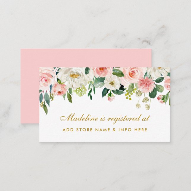 Pink Blush Bridal Shower Gold Registry Insert Card (Front/Back)