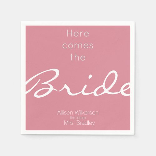 Pink Blush Bridal Shower Here Comes the Bride Napkins